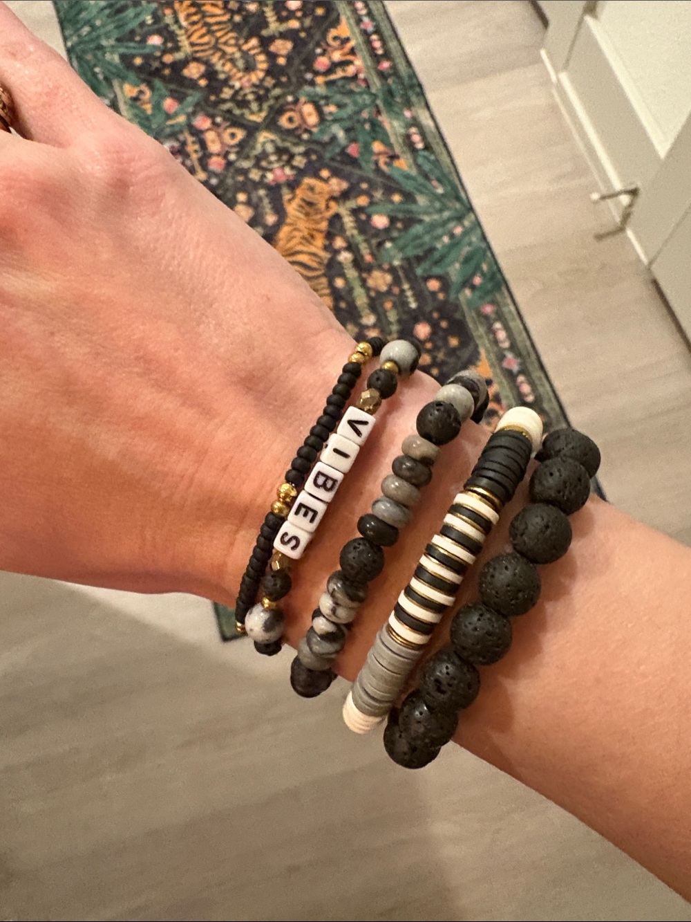 Smoke & Stone 5-Piece Handcrafted Stackable Beaded Bracelets - VIBES Accent